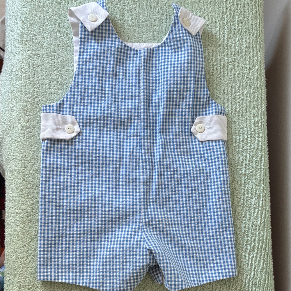 Blue Gingham Shortalls with White Yoke - Picture 3 of 3